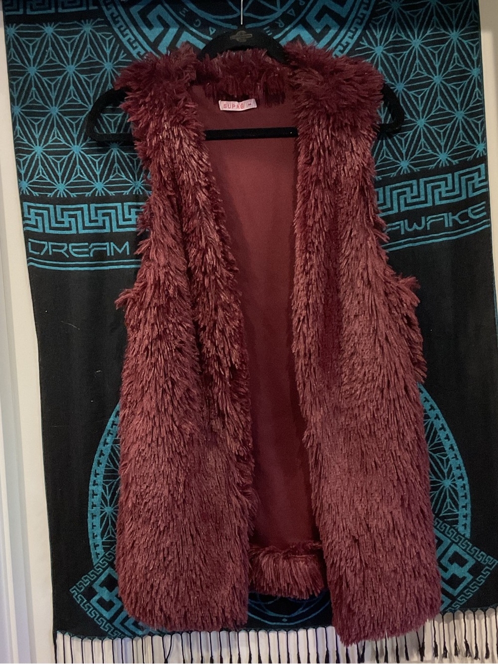 SUPRE Women's Faux Fur Vest in Deep Burgundy